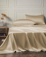 19 Momme 4PCS Silk Flat Sheet and Fitted Sheet Set, Champagne