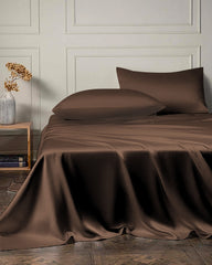 Luxurious 4-piece Silk Bedding Set Including Fat and Fitted Sheets, Chocolate