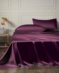 Luxurious 4-piece Silk Bedding Set Including Fat and Fitted Sheets, Dark Purple
