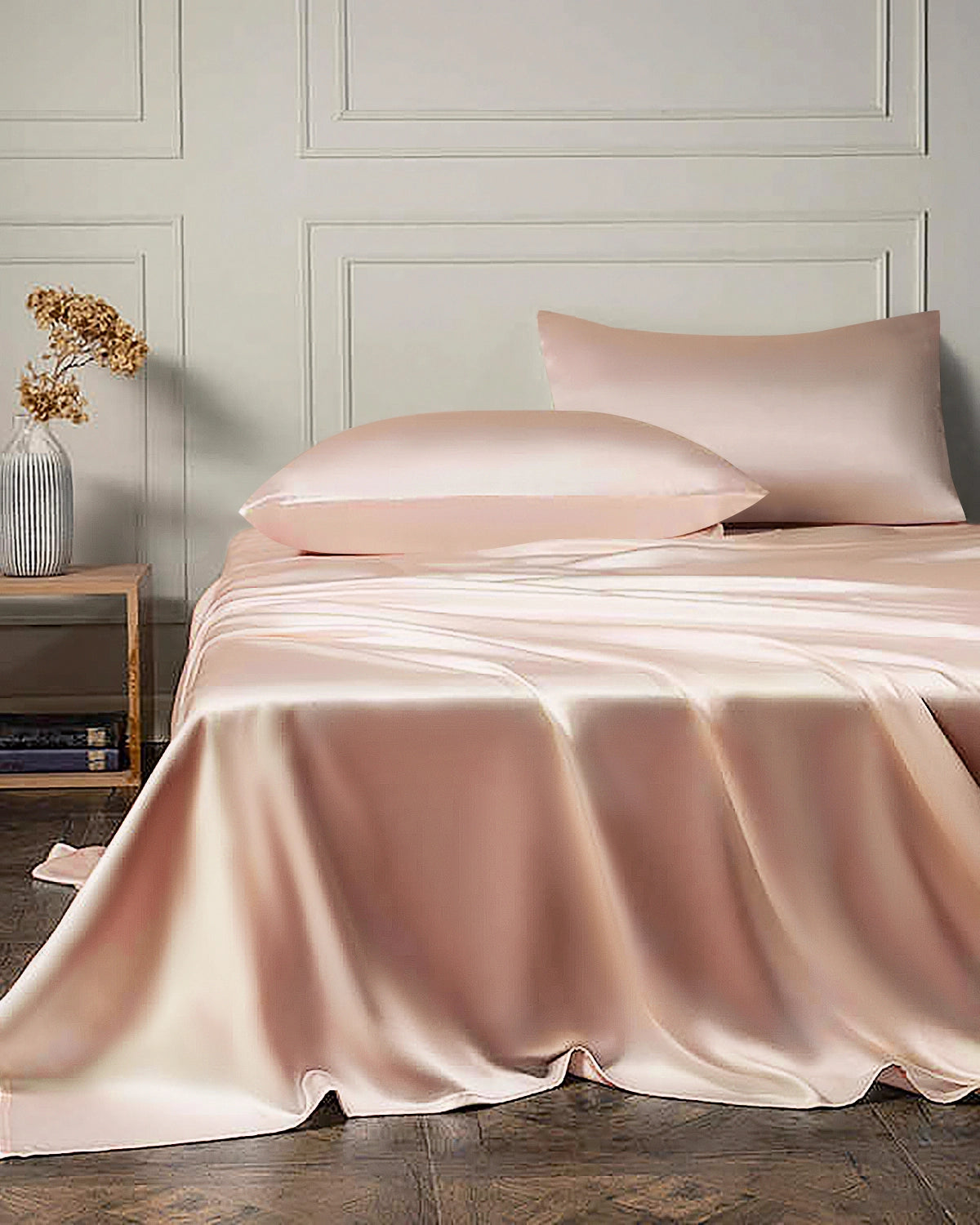 19 Momme 4PCS Silk Flat Sheet and Fitted Sheet Set, Pink