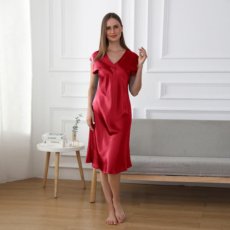 19 Momme Relaxed Fit V-neck Silk Nightgown - DAISYSILK UK