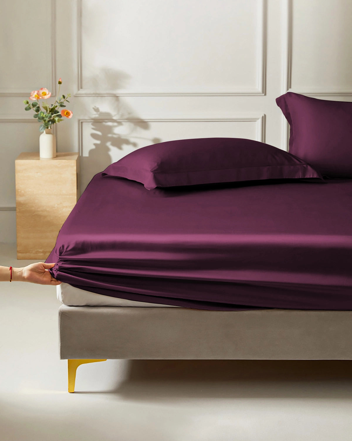 Silk Comforter Fitted Sheet, Dark Purple