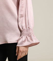 Long Sleeve Ruffle Cuffs Silk Blouse
