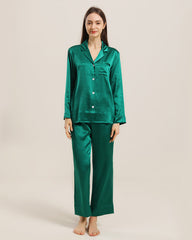 Women's Silk Two Piece Pajamas, Dark Green