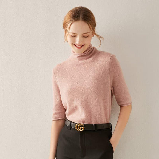 Short Sleeve Turtleneck Cashmere Sweater