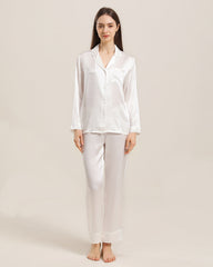 Women's Silk Two Piece Pajamas, White