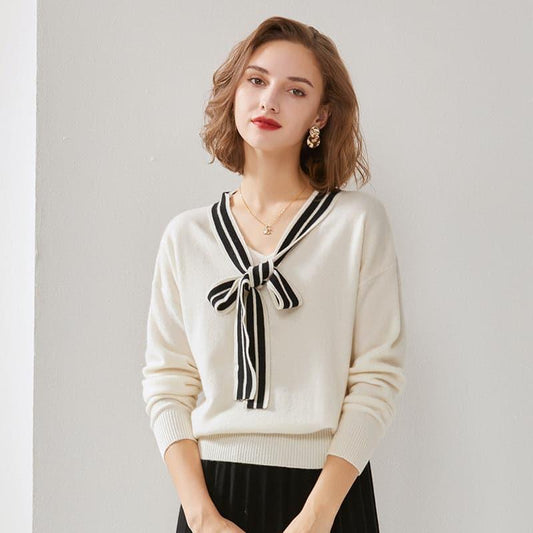 Elegant Ribbon Cashmere Sweater