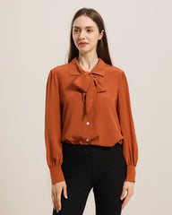 Pure Silk Bow Tie Blouse For Women