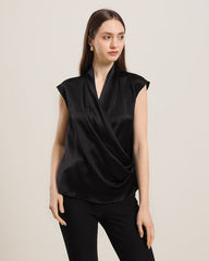 Sleeveless V-Neck Top Silk Blouse