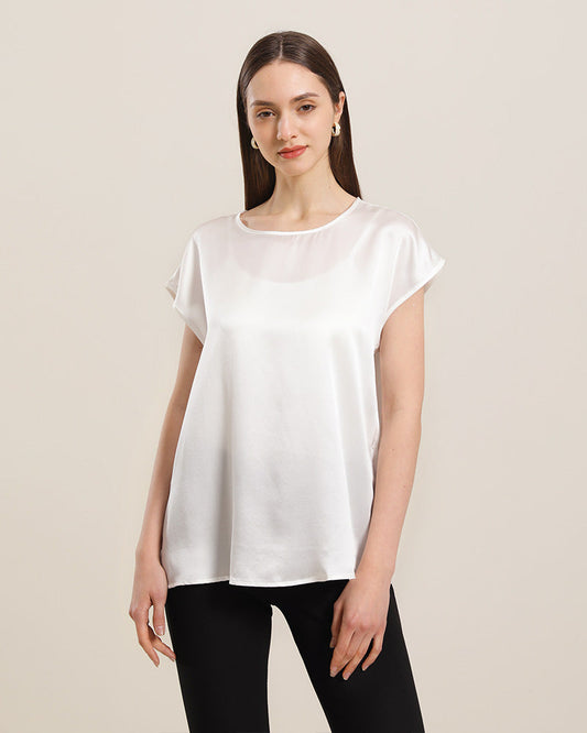 Women's Round Neck Short Silk T-Shirt