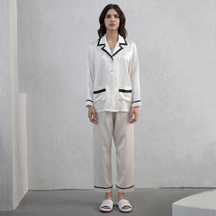 Women's Silk Pajama Set with Contrast Piping