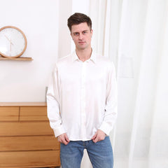 Classic Collar Silk Long Shirt For Men