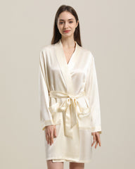 Classic Mid Length Silk Robe For Women, Cream