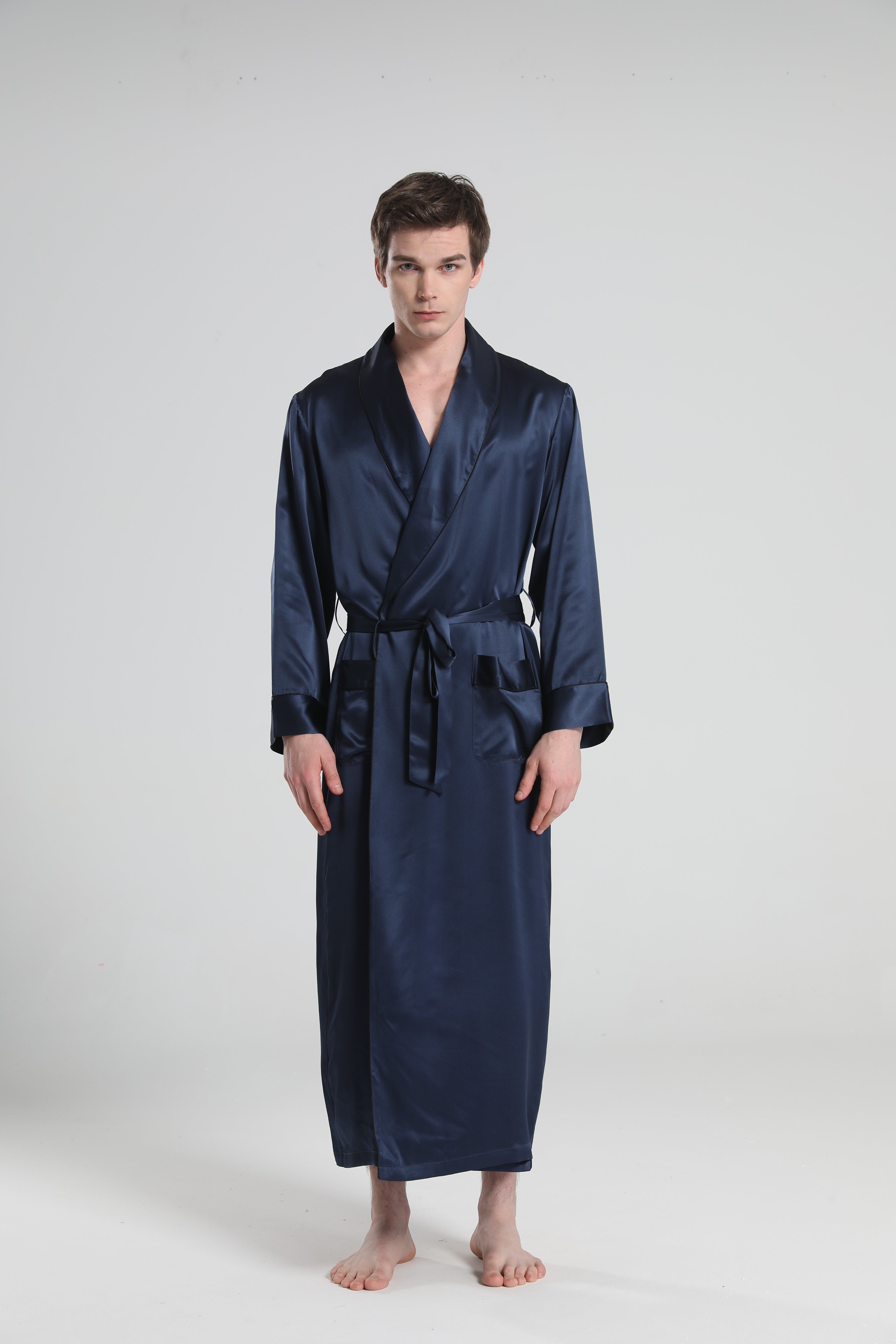 22 Momme Silk Robe Pajamas For Men, Navy