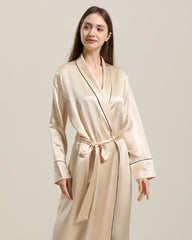 22 Momme Contra Trim And Full Length Silk Robe, Champagne