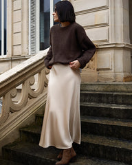 22 Momme Silk Maxi Skirt, Champagne