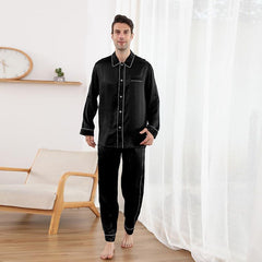 Double Piping Silk Pajamas Set For Men