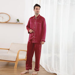Double Piping Silk Pajamas Set For Men