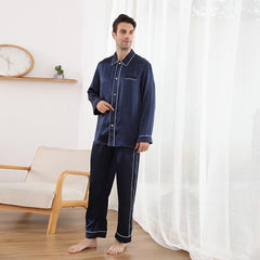 Double Piping Silk Pajamas Set For Men
