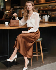 Versatile Silk Midi Skirts with Elastic Waistband