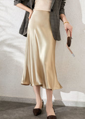 Versatile Silk Midi Skirts with Elastic Waistband, Champagne