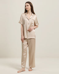 Short Sleeve Silk Pajamas Set, Champagne
