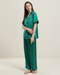 Short Sleeve Silk Pajamas Set, Dark Green