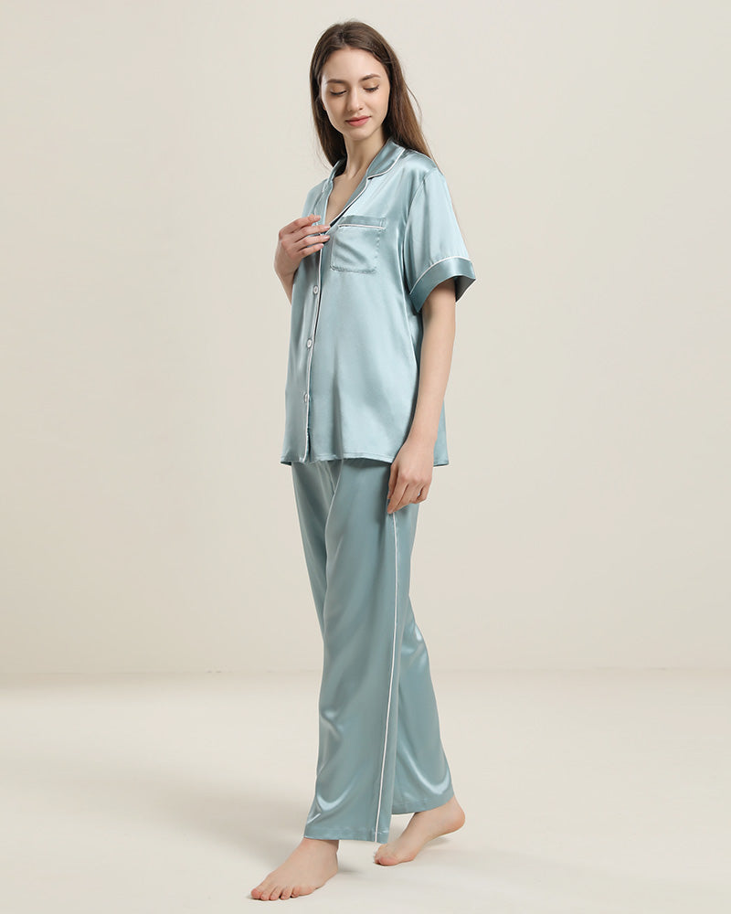 ShortSleeve Silk Pajamas Set, Haze Blue