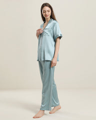 ShortSleeve Silk Pajamas Set, Haze Blue
