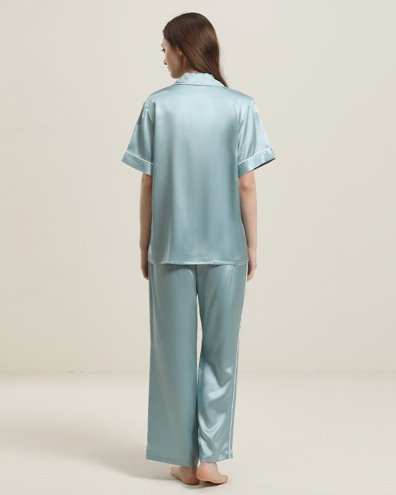 ShortSleeve Silk Pajamas Set, Haze Blue