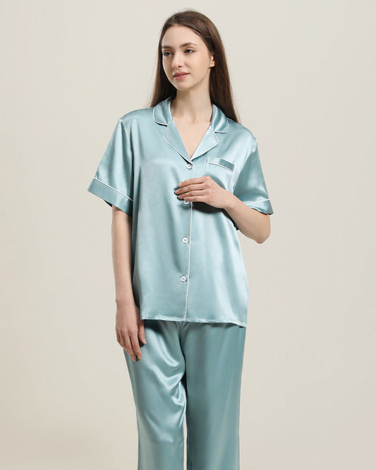 ShortSleeve Silk Pajamas Set, Haze Blue