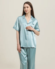 ShortSleeve Silk Pajamas Set, Haze Blue