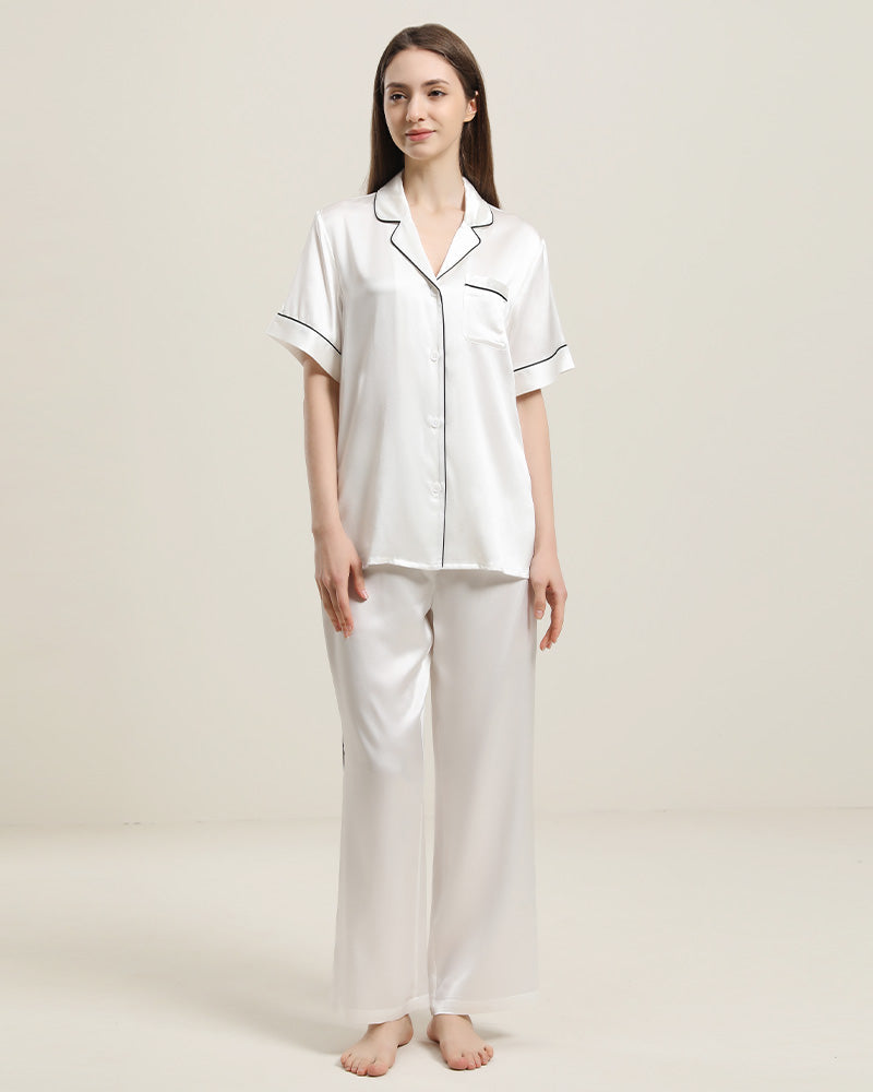 ShortSleeve Silk Pajamas Set, White