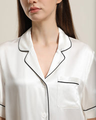 Short Sleeve Silk Pajamas Set, White