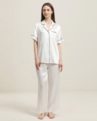 ShortSleeve Silk Pajamas Set, White