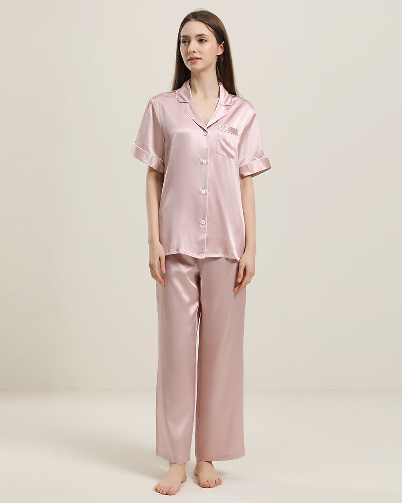 Short Sleeve Silk Pajamas Set, Pink