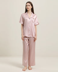 Short Sleeve Silk Pajamas Set, Pink
