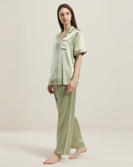 Short Sleeve Silk Pajamas Set, Light Green
