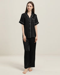 Short Sleeve Silk Pajamas Set, Black