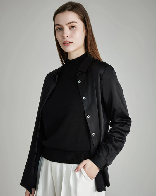 Women's Basic Concealed Silk Shirt Black