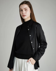 Women's Basic Concealed Silk Shirt Black