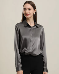 Women's Basic Concealed Silk Shirt Dark Grey