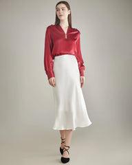 Silk Blouse V-neck Shirt Top for Women Burgundy