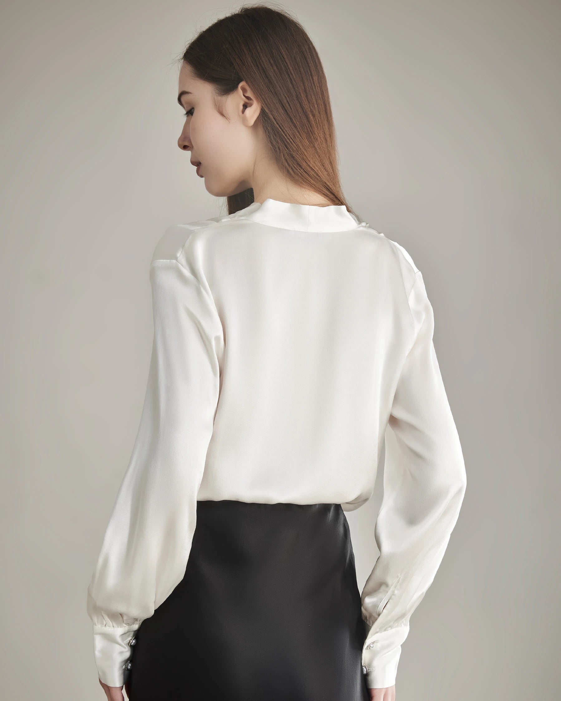 Silk Blouse V-neck Shirt Top for Women Ivory