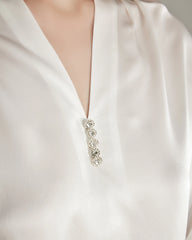 Silk Blouse V-neck Shirt Top for Women Ivory