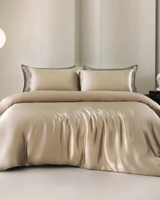 22 Momme 4PCS Silk Duvet Cover and Flat Sheet Set, Champagne
