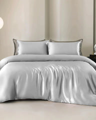 22 Momme 4PCS Silk Duvet Cover and Flat Sheet Set, Silver Grey