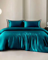 22 Momme 4PCS Silk Duvet Cover and Flat Sheet Set, Peacock Blue