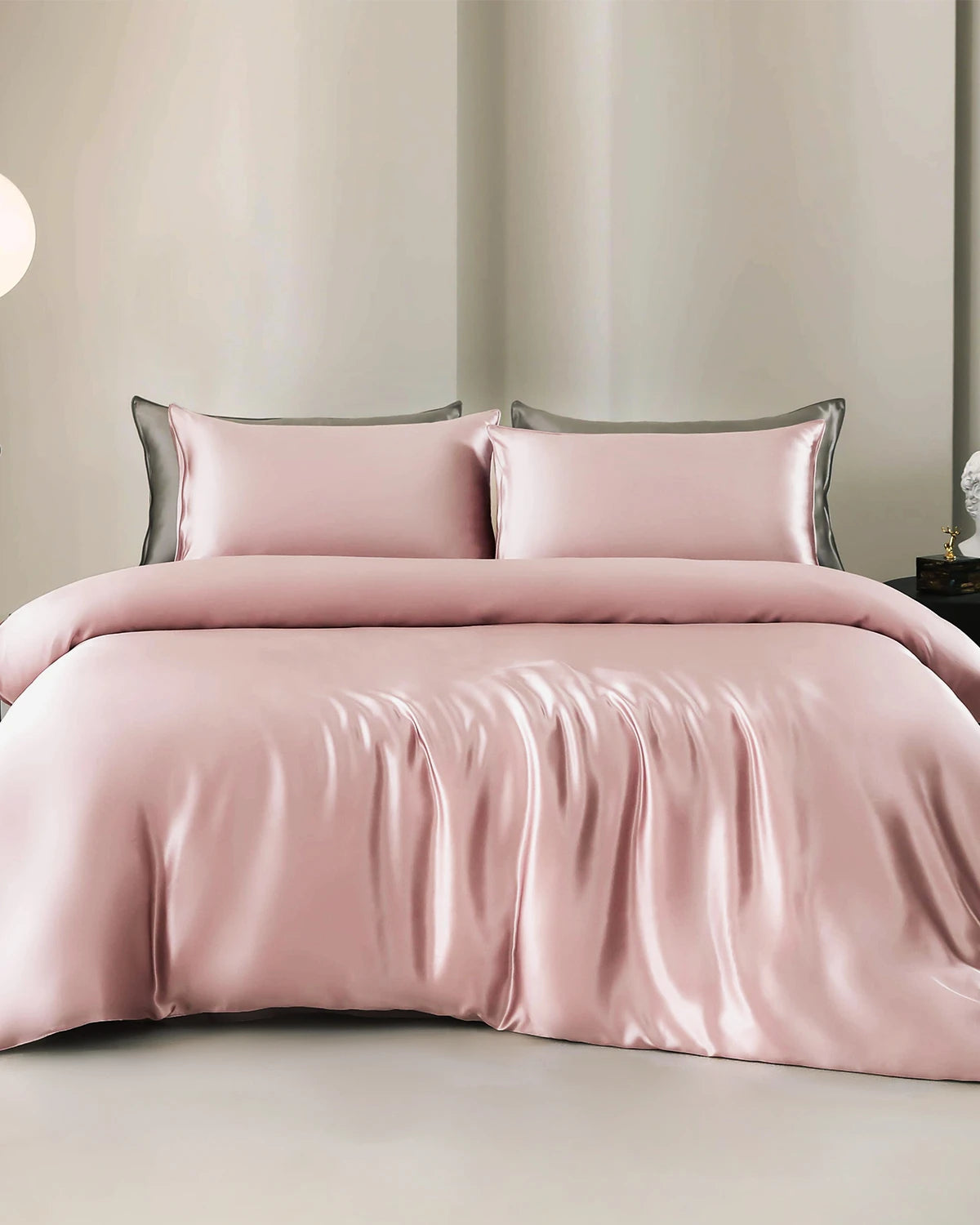 22 Momme 4PCS Silk Duvet Cover and Flat Sheet Set, Pink