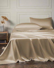 22 Momme 4PCS Silk Flat Sheet and Fitted Sheet Set, Champagne